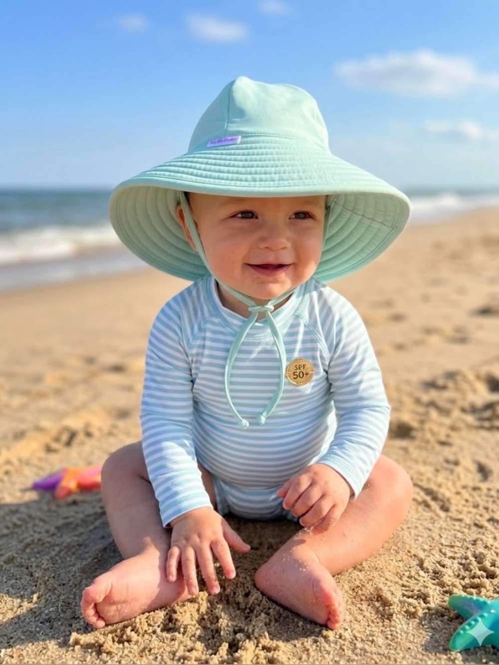 RuffleButts Mint Green Sun Hat with Wide Quilted Brim 0-12m